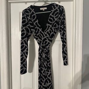 Loft, SM, black/white wrap dress